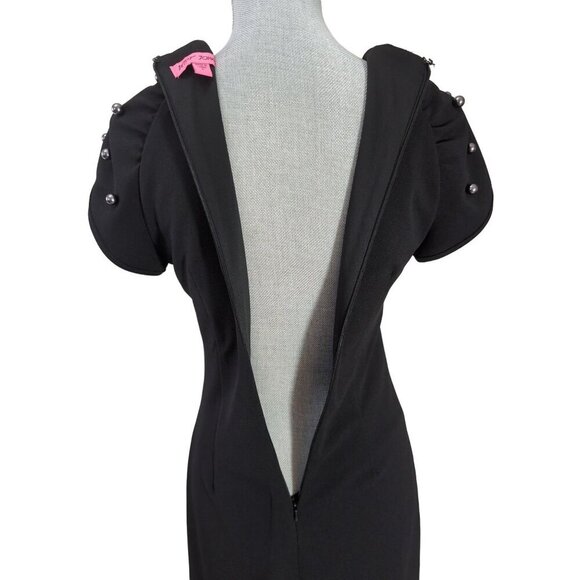 Betsey Johnson Sheath Dress Womens 2 Black Beaded Short Sleeve Cocktail Party - Picture 6 of 11